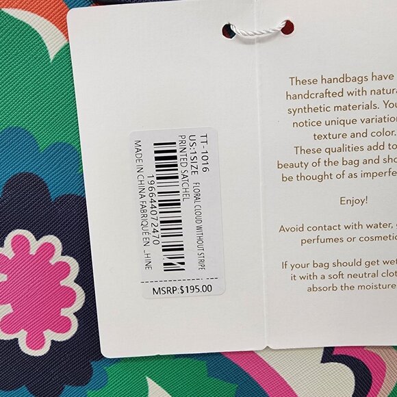 Trina Turk Floral Print Tote Bag 14x11 Floral Navy Pink Green Designer Purse - Picture 2 of 11